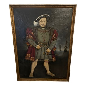 1930s English Oil Painting Portrait Tudor Royal King Henry VIII After Hans Holbein