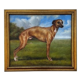 Mid 20th Century Vintage Boho Portrait on Dog on Canvas, Framed