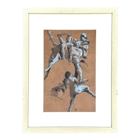 Mid 20th Century Vintage Boho Sketch on Paper, Framed