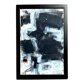 Vintage Signed Abstract Acrylic and Pastel on Canvas