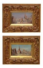 19th Century Landscape Orientalist Paintings, Period Gilt Frames- a Pair Signed H. Carnier