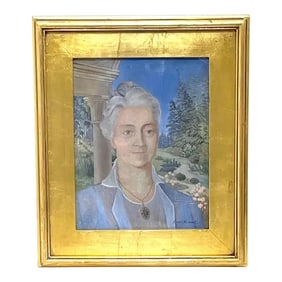 Mid 20th Century Modern Egg Tempera Portrait of a Lady in Landscape by Louis Wolchonok
