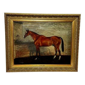 British Equine Oil Painting Portrait the Mint Race Horse by Timothy B Whitby Circa 1912