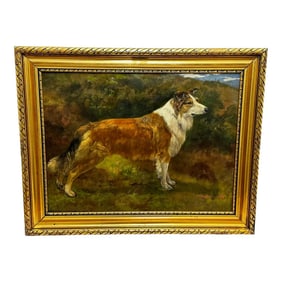 British 19th Century Oil Painting Rough Scottish Collie Dog by John Trivett Nettleship C1898