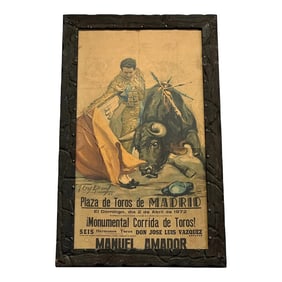Mid Century Bull Fighting Decoupage Poster Framed