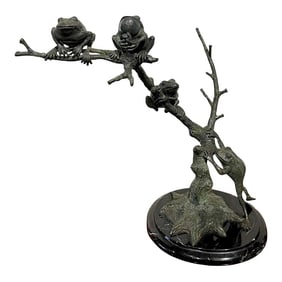 Late 20th Century Modern Landscape Bronze of Tree Frogs