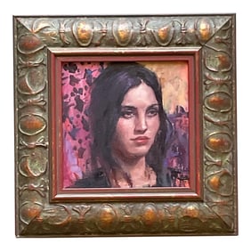 Vintage Boho Signed Original Oil Painting on Board of Woman