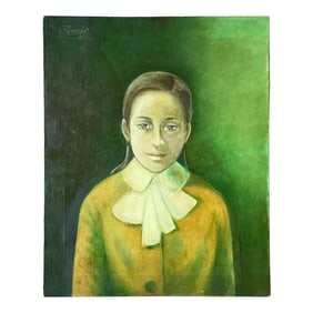 Vintage Boho Italian 1960s Original Oil Portrait on Canvas