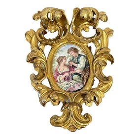 Late 19th Century Giltwood Framed Limoges Enamel after Fran√ßois Boucher 'The Bird