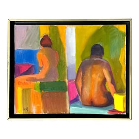Vintage Original Abstract Figural Oil on Canvas