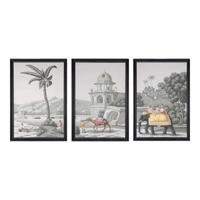 Old Scenes of India Triptych Paintings, Set/3