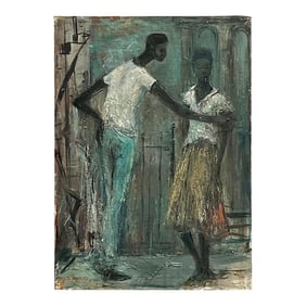 Vintage Boho Abstract Figural Oil on Canvas