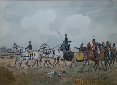 Antique Military Watercolor Painting