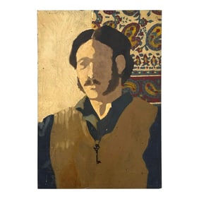 Abstract Boho Original Portrait Oil on Canvas of Man in Vest