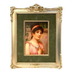 Fine German Painting on Porcelain of a Garden Muse