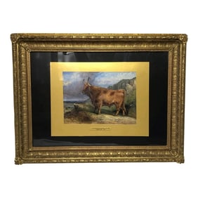 19th Century Scottish Highland Watercolour Painting Prized Longhorn Cattle Signed Aster Richard Chil