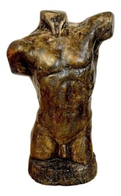Mid 20th Century French Modern Bronzed Plaster Sculpture of a Male Nude Torso