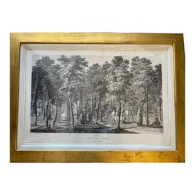 Antique Framed French Print of Versailles Gardens, France