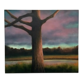 Vintage Boho Abstract Expressionist Landscape Original Oil on Canvas