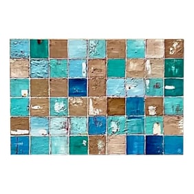 Vintage Boho Signed Abstract Block Original Oil Painting on Canvas