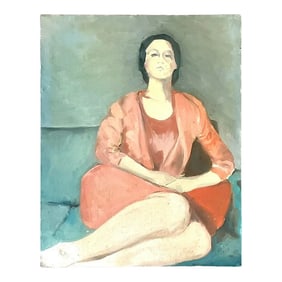 Vintage Boho Italian Signed Abstract Figural Original Oil on Canvas