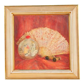 Antique Chinese Fan & Snuff Bottle Oil Painting