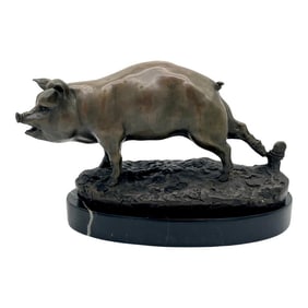 French School Animalier Sculpture Bronze of a Roped Prize Pig