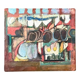 Vintage Mid-Century Modern Original Abstract on Wood Signed Hammack 1967