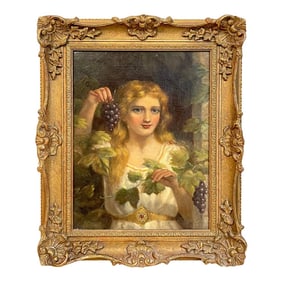 19th Century Portrait of a Goddess of Wine, Signed