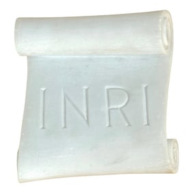19th Century Italian Carved Carrera Marble INRI Scroll Sculpture