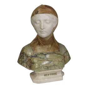 19th Century Italian Extraordinary Bust of Dantes Beatrice Marble and Alabaster