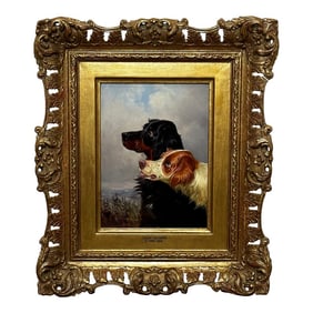 Antique Victorian Hunting Portrait Setter Gun Dogs Oil Painting by Colin Graeme Roe