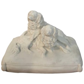 Late 18th Century Antique English Parian King Charles Spaniels Group by Copeland