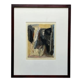 Late 20th Century Vintage Boho Abstract Oil Painting on Paper