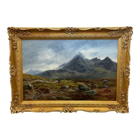 Late 19th Century Victorian Oil Painting of Scottish Highlands Sg√πrr Nan Gillean Skye by
