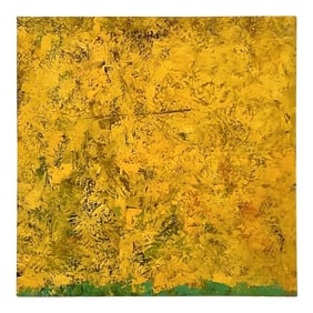Vintage Boho Yellow Abstract Oil on Canvas