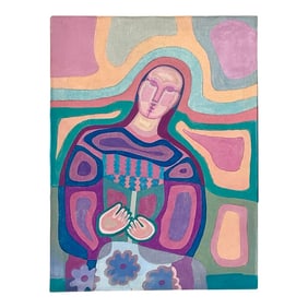 Vintage Boho Abstract Figural Oil on Canvas