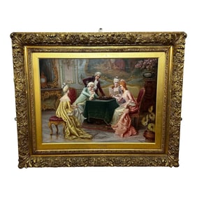 Mid 19th Century Italian Genre Oil Painting a Chess Problem by Carlo Ferranti
