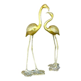 Vintage Coastal Brass Flamingos - a Pair