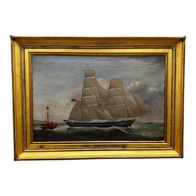 Large 19th Century Oil Painting Seascape Brigg Ship Susannah Thrift With Pilot St Nicholas Dated 188