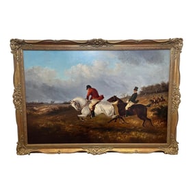 Traditional British 19th Century Hunting Charging Scene Oil Painting Signed Thomas Smythe