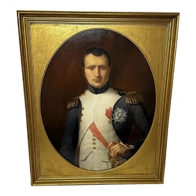 Large French Late 19th Century Oil Painting Military Portrait of Napoleon Bonaparte, Framed