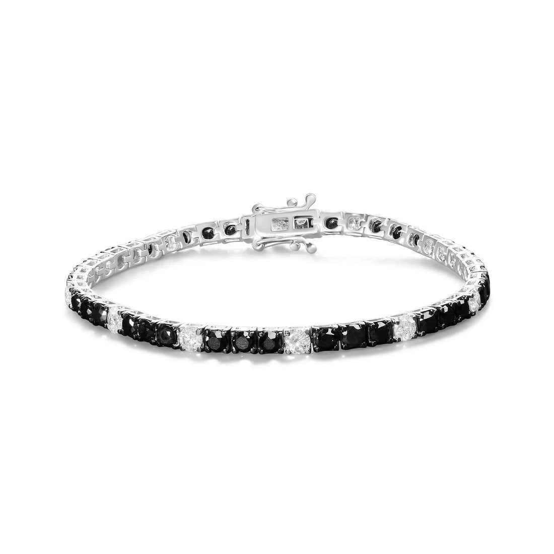 .925 Sterling Silver 10.0 Cttw Black and White Diamond Tennis Bracelet (I-J Color, I2-I3 Clarity) - 