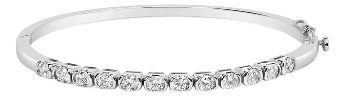 14K White Gold 1 7/8 Cttw Semi Bezel Set Diamond Floral Cluster Bangle Bracelet - Fits wrists up to 