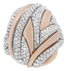 18K Rose and White Gold 1 7/8 Cttw Diamond and Gold Textured Dome Cocktail Ring (F-G Color, VS1-VS2 