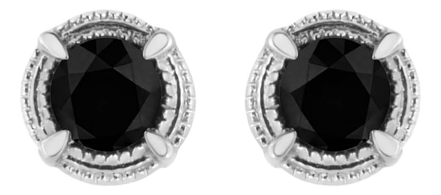 .925 Sterling Silver 1/4 cttw Treated Black Diamond Modern 4-Prong Solitaire Milgrain Stud Earrings