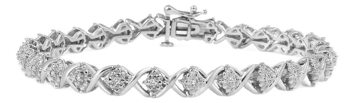 .925 Sterling Silver 1/4 Cttw Round-Cut Diamond "X" Link Bracelet - Size 7.25 "