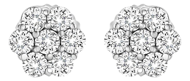 14K White Gold 1/3 Cttw Floral Cluster Diamond Stud Earrings with Screw backs