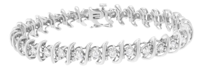 .925 Sterling Silver 3 cttw Diamond "S" Link Bracelet - Size 7.5"