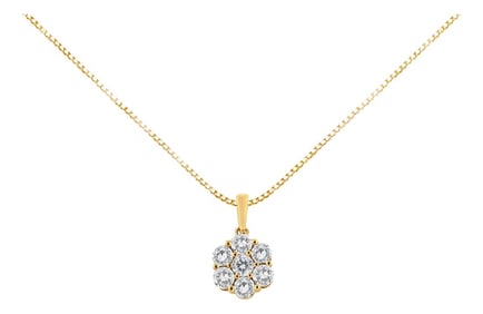 14K Yellow Gold 2.00 Cttw Brilliant Round-Cut Diamond 7 Stone Flower Cluster 18" Pendant Necklace